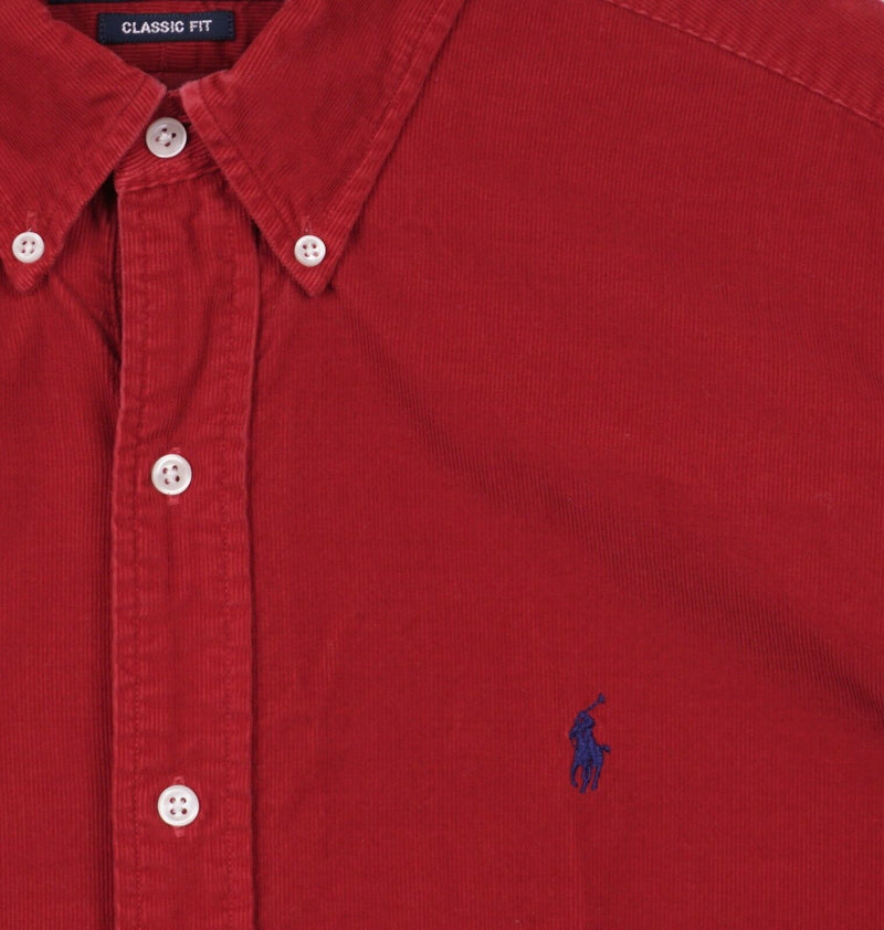 Polo Ralph Lauren Men's XL Classic Fit Solid Red Corduroy Button-Down Shirt