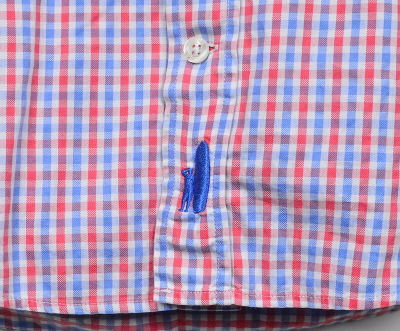 Johnnie-O Men's Medium Blue Red Plaid Check Preppy Long Sleeve Button-Down Shirt