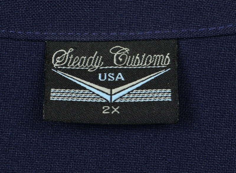 Steady Customs USA Men's Sz 2XL Navy White Bowling Lounge Shirt