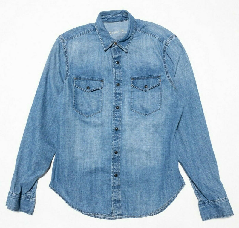 Gap Denim Pearl Snap Shirt Men's Medium Rockabilly Western Indigo Blue Vintage
