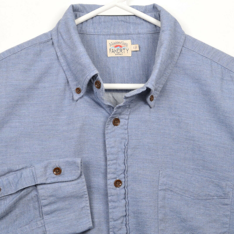 Faherty Brand Men's Large Solid Blue Long Sleeve Button-Down Flannel Shirt