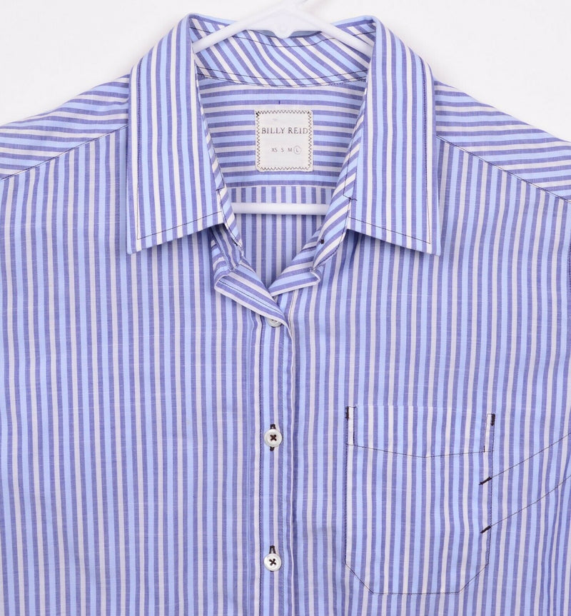 Billy Reid Men's Sz Large Blue White Striped Made in Italy Pocket Shirt