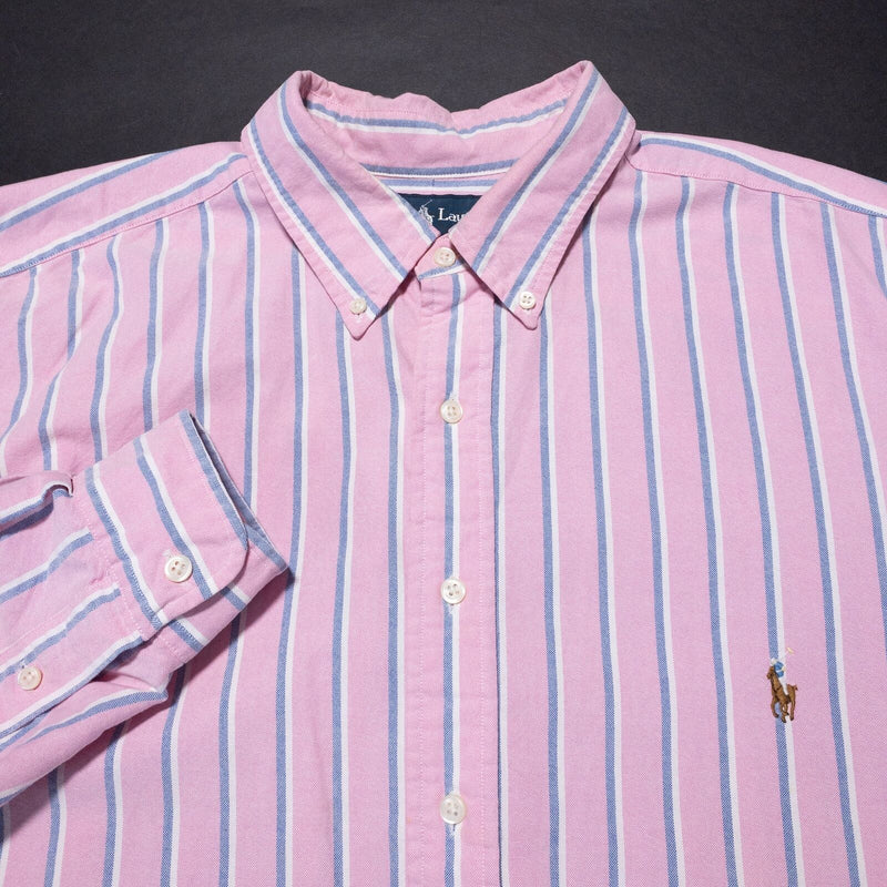 Polo Ralph Lauren Shirt Men's 2XLT Tall Pink Striped Oxford Button-Down Preppy