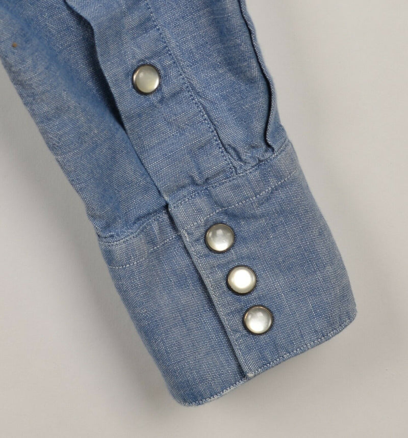 Ralph Lauren Women's 8 Slim Fit Pearl Snap Blue Chambray Long Sleeve Shirt