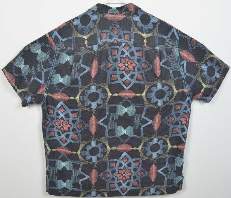 Tommy Bahama Men's XL 100% Silk Black Kaleidoscope Geometric Hawaiian Shirt