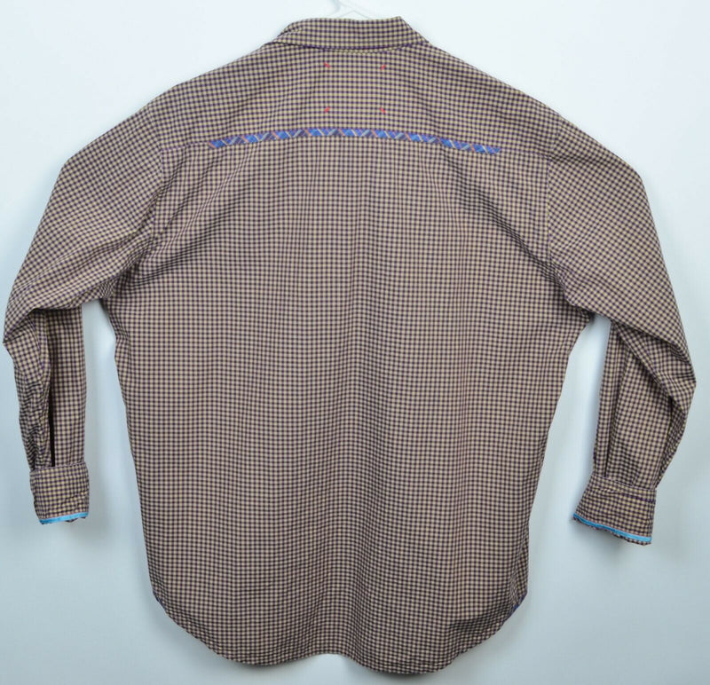 Robert Graham Freshly Laundered Men's Large Flip Cuff Purple Brown Check Shirt