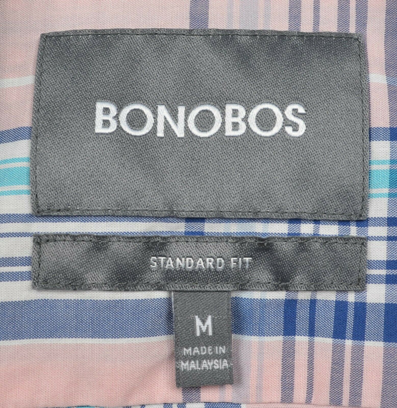 Bonobos Men's Medium Standard Fit Pink Blue Plaid Long Sleeve Button-Down Shirt