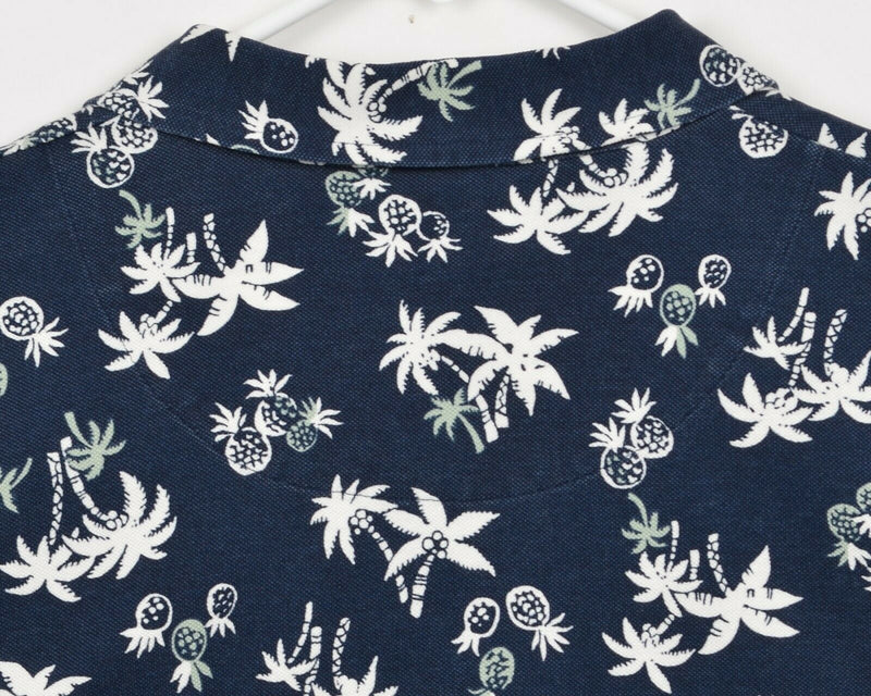 Vtg Polo Ralph Lauren Men's Sz Large Pineapples Floral Navy Blue Polo Shirt