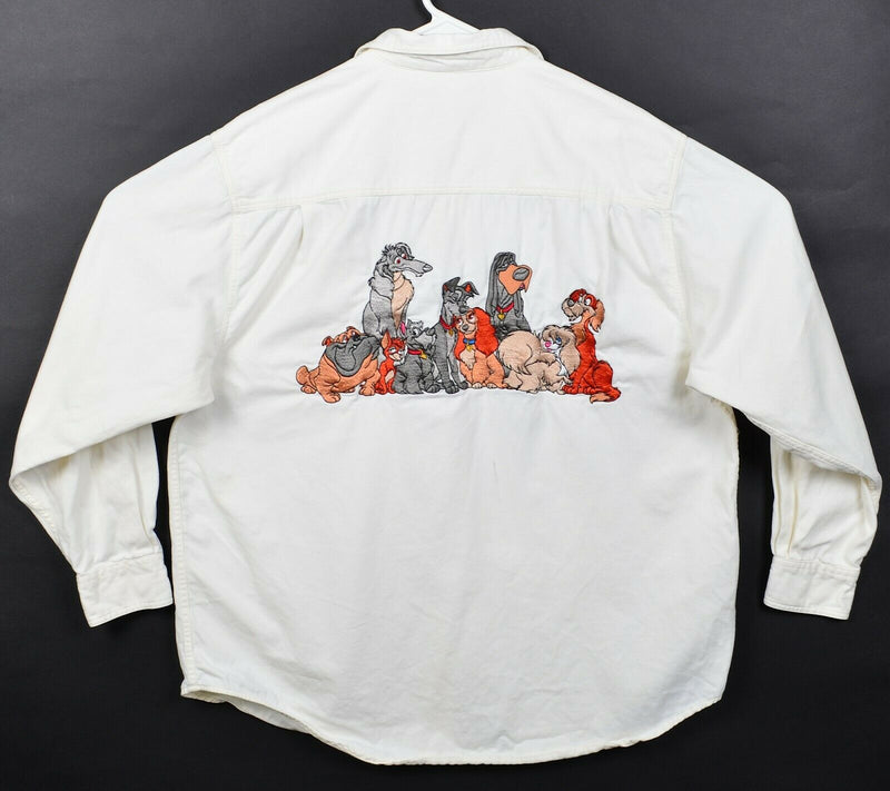 Disney Lady and The Tramp Women's XL Embroidered Dogs Vintage Button-Front Shirt