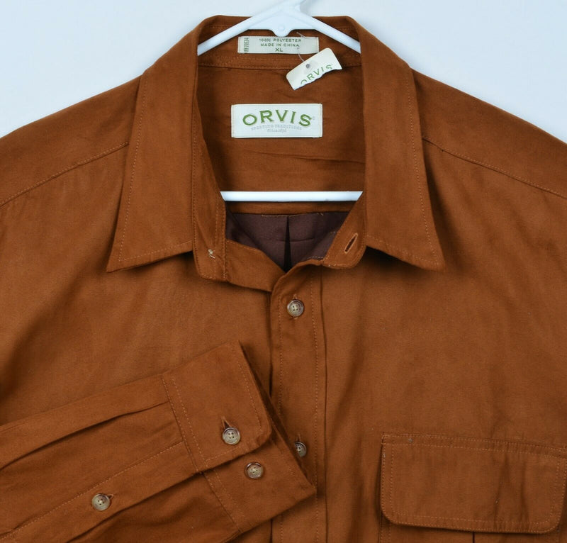 Orvis Men's Sz XL Suede Style Brown Sporting Long Sleeve Button-Front Shirt NWOT