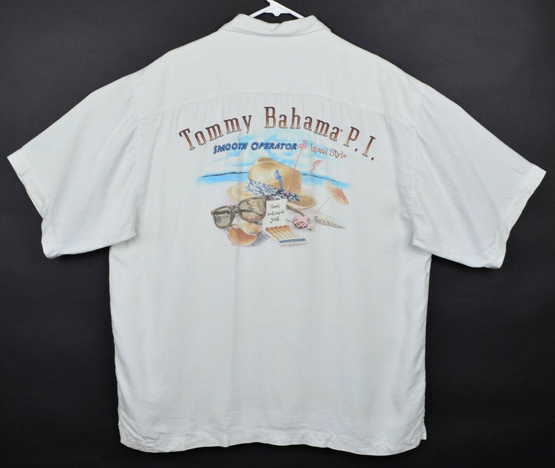 Tommy Bahama Men's Large P.I. Smooth Operator 100% Silk Embroidered Aloha Shirt