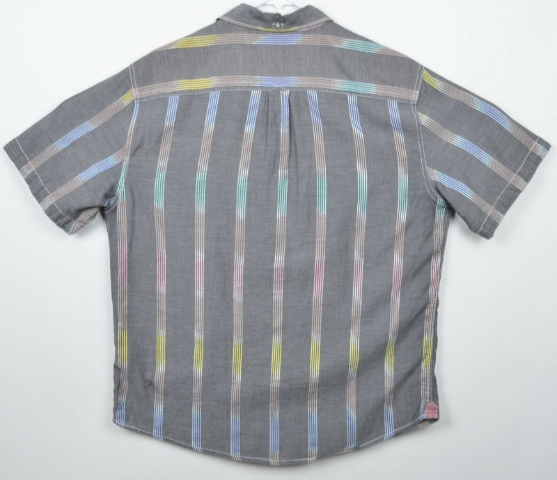 Carbon 2 Cobalt Men's Medium Gray Striped Button-Front Short Sleeve Shirt