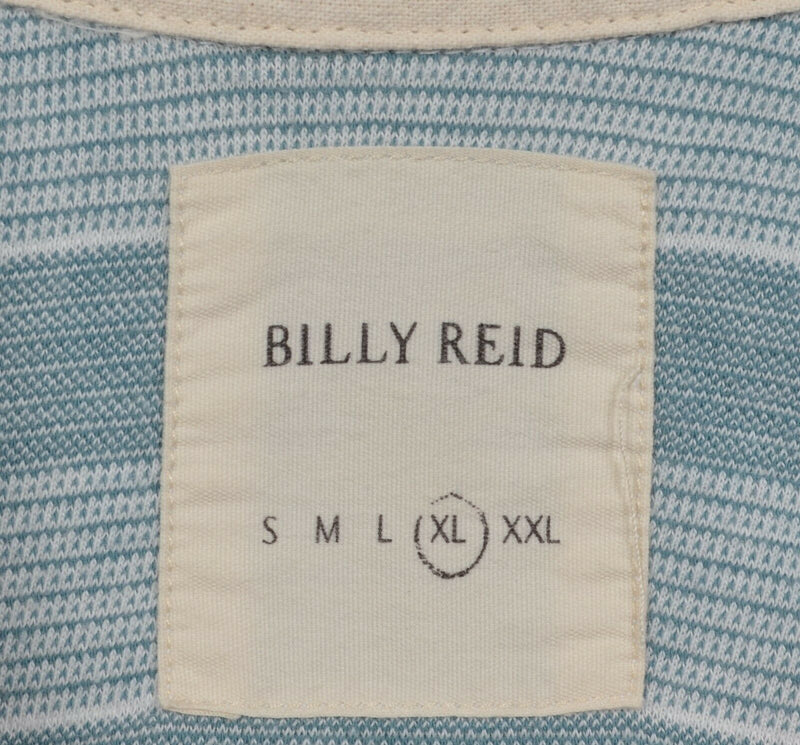 Billy Reid Men's XL Blue Striped Modern Designer Short Sleeve Pocket Polo Shirt