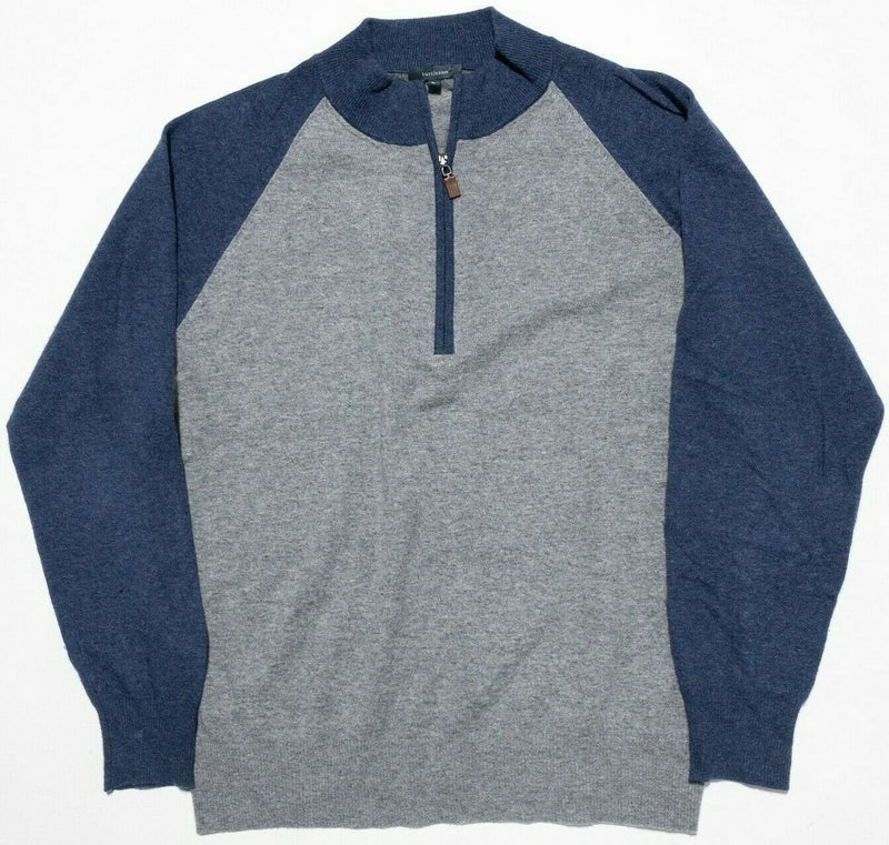 Turtleson Men's Large 100% Cashmere Gray Blue Golf 1/4 Zip Pullover Sweater