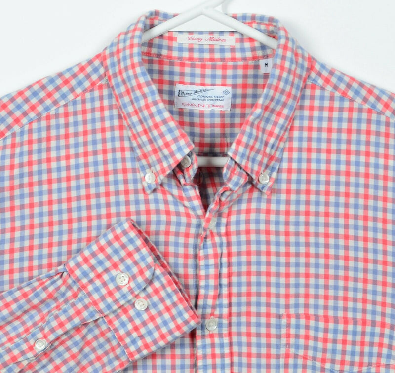 GANT Rugger Men's Medium "Vacay Madras" Pink Blue Check Button-Down Shirt