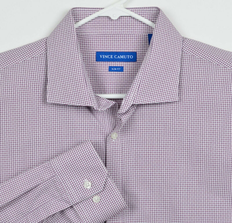 Vince Camuto Men's 17.5 34/35 Slim Fit Purple/Pink Geometric Spread Collar Shirt