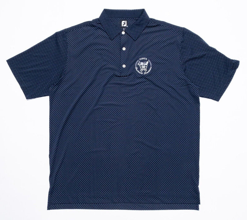 FootJoy Golf Polo 2XL Men's Polka Dot Print Navy Blue Wicking Stretch Lisle