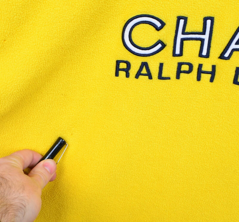 Vtg 90s Chaps Ralph Lauren Men's 2XL Yellow Spell Out Hoodie Fleece Sweatshirt