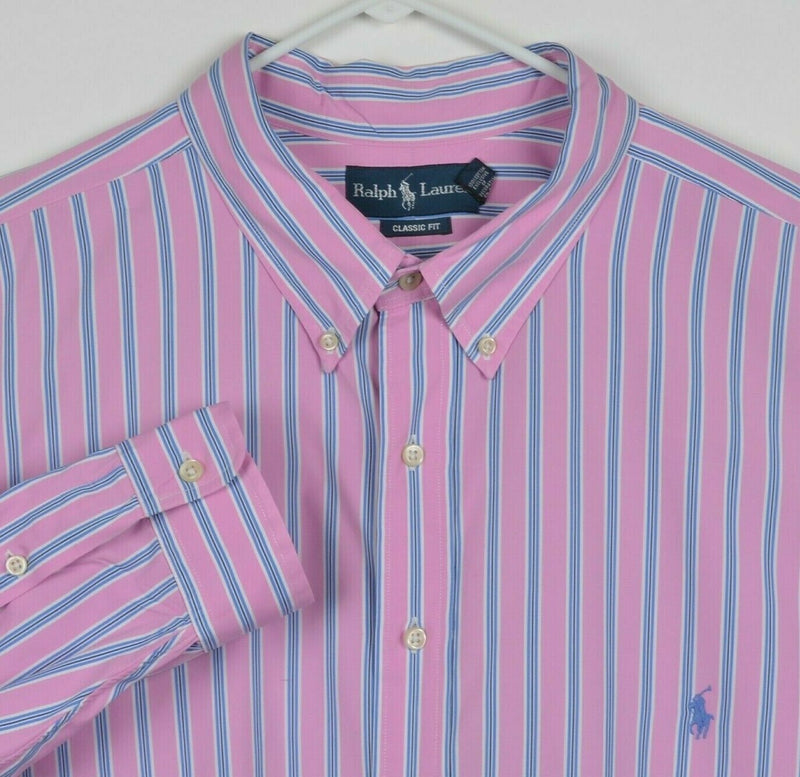 Polo Ralph Lauren Men's 4XL Classic Fit Pink Blue Striped Button-Down Shirt