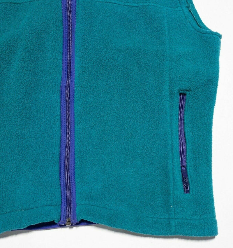 L.L. Bean Vintage 90s Fleece Vest Full Zip Teal Blue Script Logo USA Men's Large