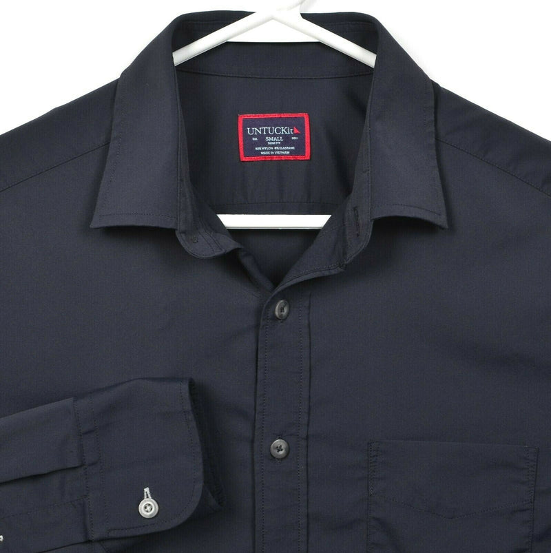 UNTUCKit Men's Small Slim Fit Nylon Wicking Solid Black Performance Button Shirt