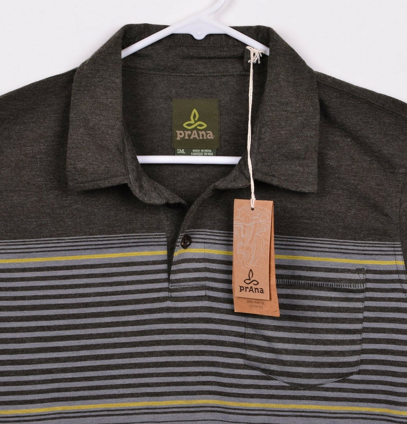 Prana Men's Sz Small Gray Striped Marco Long Sleeve Polo Shirt NWT