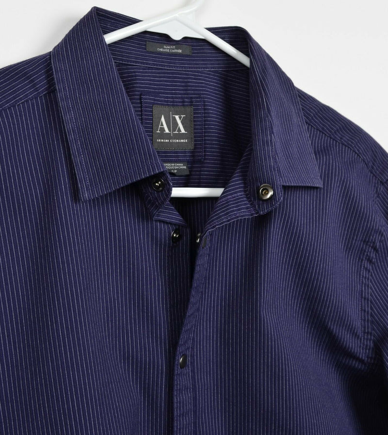 Armani Exchange Men's Small Slim Fit Snap-Front Dark Purple Striped A|X Shirt