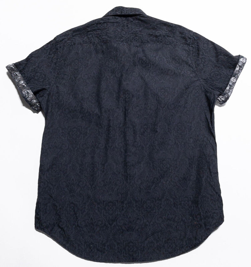 Robert Graham Short Sleeve Shirt Men's Large Paisley Black Flip Cuff Button-Up