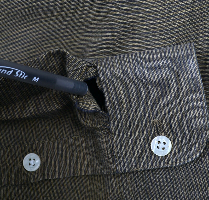 Christian Dior Monsieur Men's Large Green Striped Vintage Button-Front Shirt