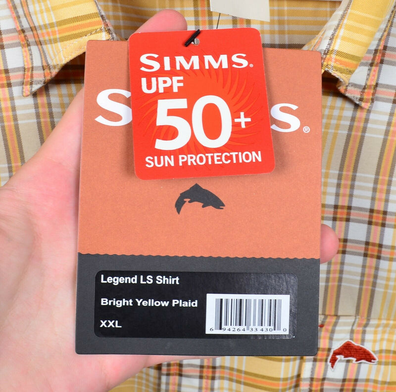 Simms Fishing Men's 2XL Legend LS Bright Yellow Plaid UPF 50+ Sun Shirt