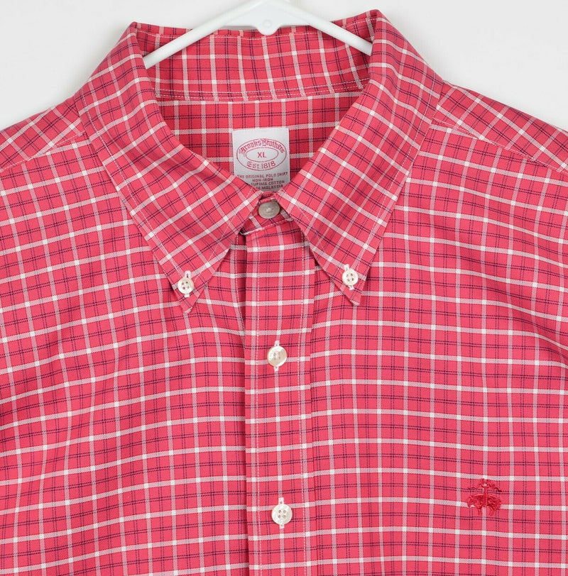 Brooks Brothers Men's Sz XL Non-Iron Red Plaid Logo Long Sleeve Dress Shirt