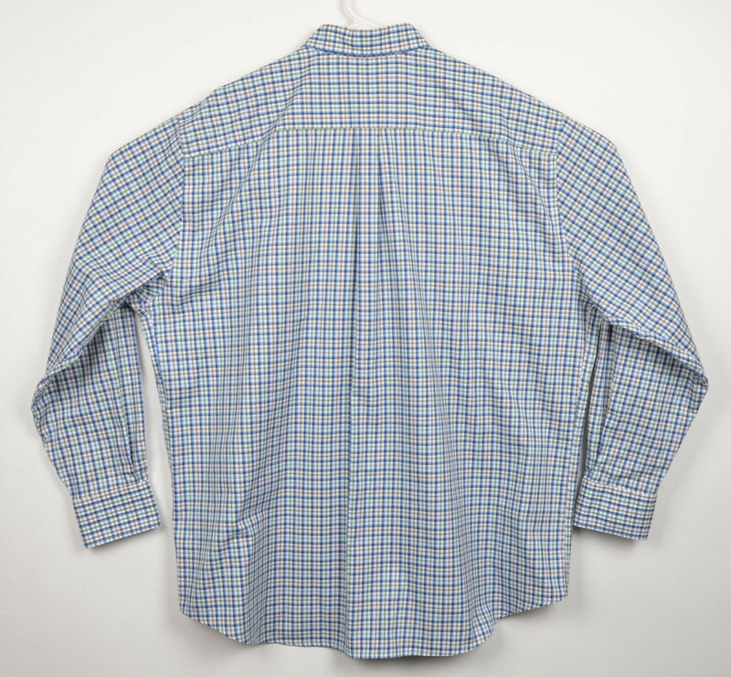 Peter Millar Men's 2XL Nanoluxe Easy Care Blue Plaid Check Button-Down Shirt