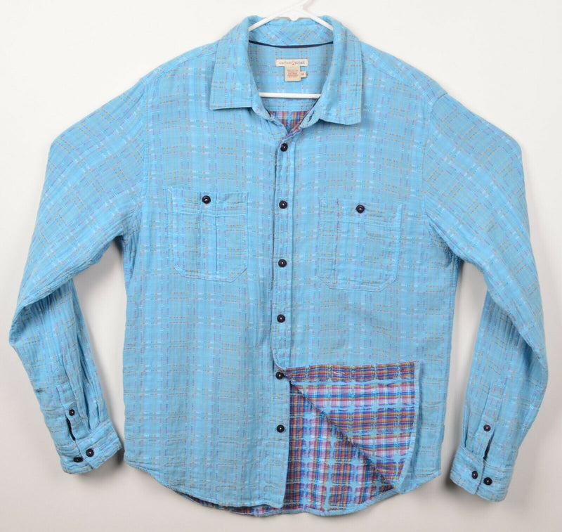Carbon 2 Cobalt Men's Sz Medium Light Blue Geometric Multi-Color Stitch Shirt