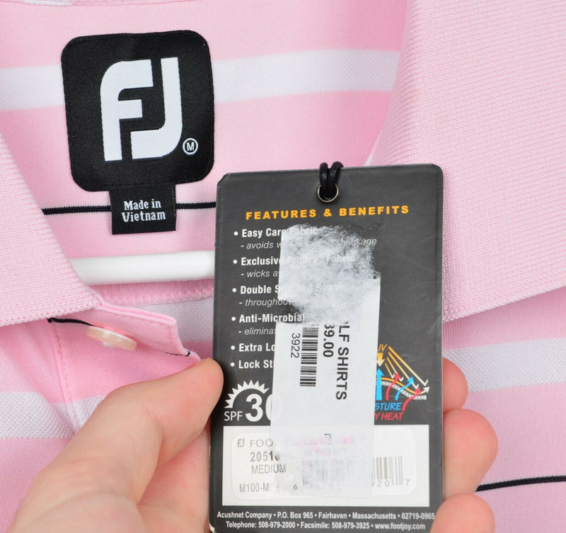 FootJoy Men's Sz Medium Pink Striped Polyester Blend FJ Golf Polo Shirt