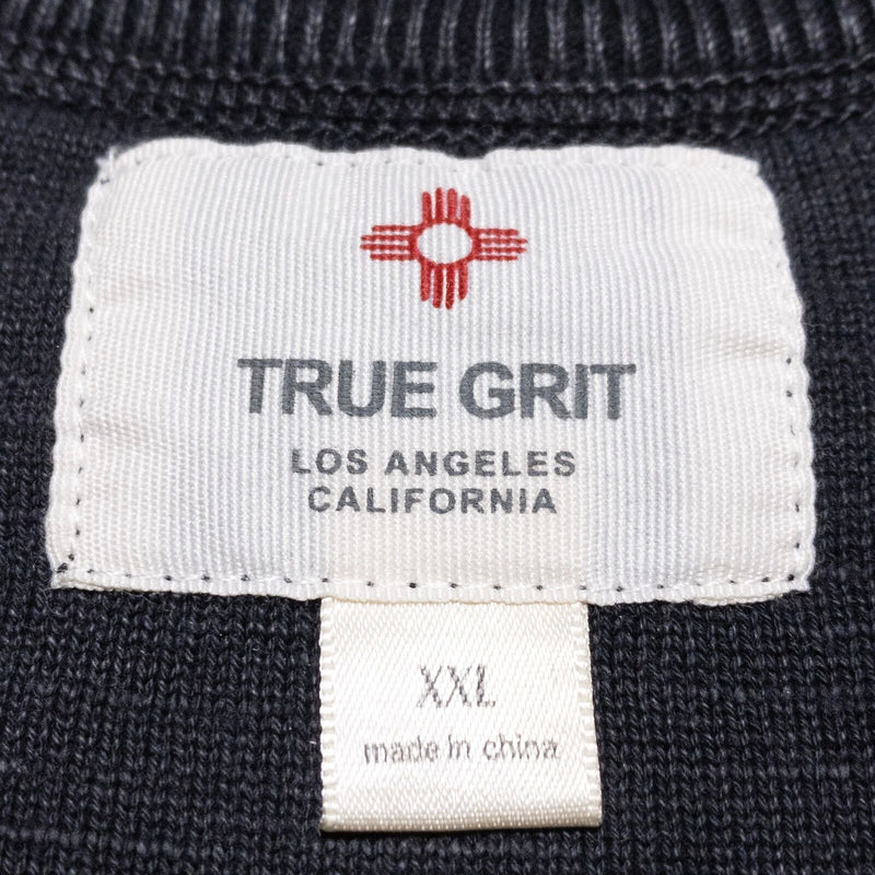 True Grit Henley Shirt Men's 2XL Distressed Washed Black/Gray Long Sleeve