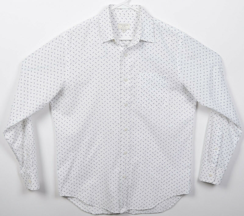 Club Monaco Men's Small Classic Fit Arrow Geometric White Button-Front Shirt