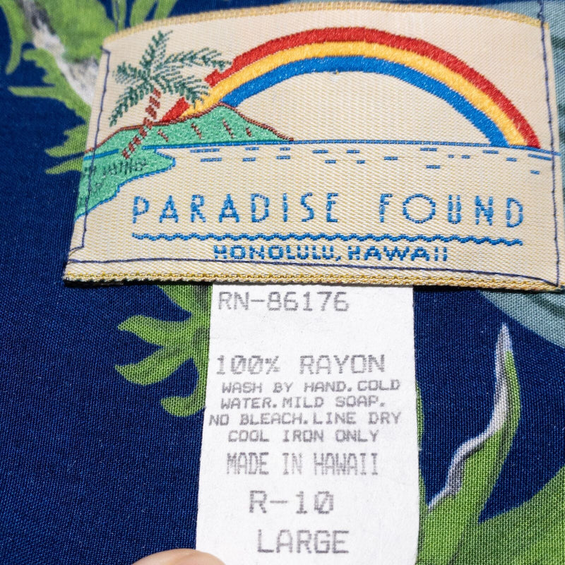 Paradise Found Hawaiian Shirt Men's Large Toucan Bird Print Floral Blue Green