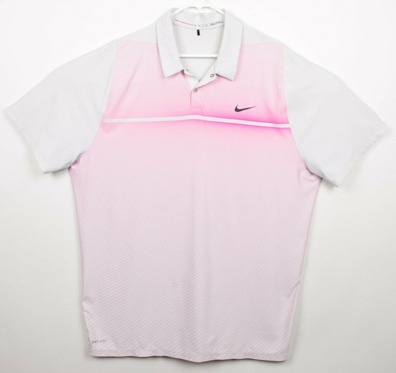 Tiger Woods Collection Men 2XL Nike Golf Hot Pink Striped Snap Vented Polo Shirt