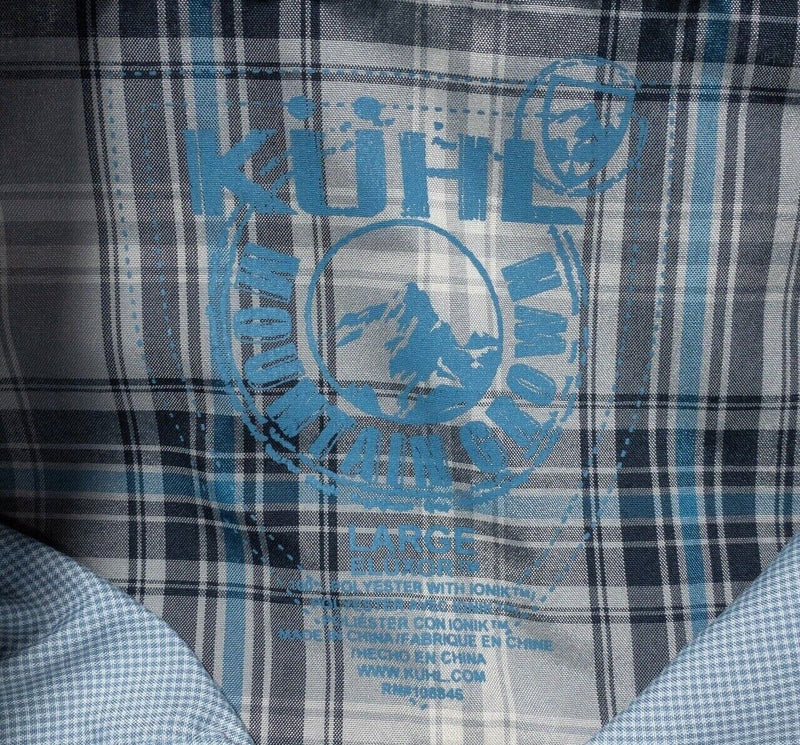 Kuhl Stealth Shirt Large Men's Eluxur Ionik Blue Micro-Check Short Sleeve Hiking