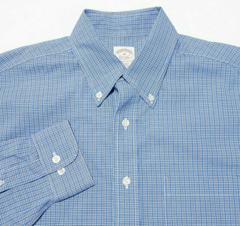 Brooks Brothers Non-Iron Button-Down Shirt Blue Plaid Men's Medium Regular Fit