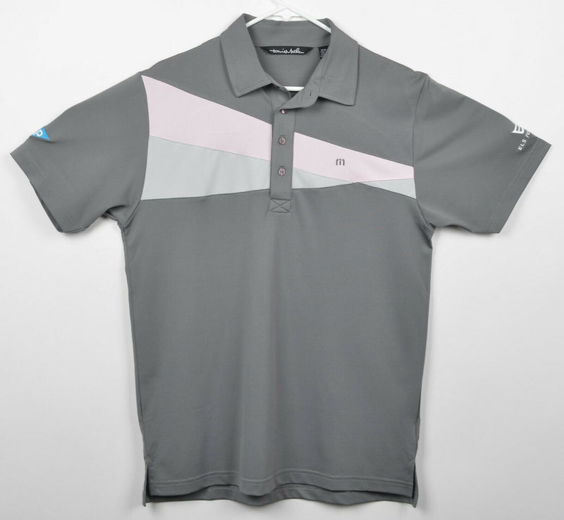 Travis Mathew Men's Sz Medium Gray Pink Stripe Performance Golf Polo Shirt