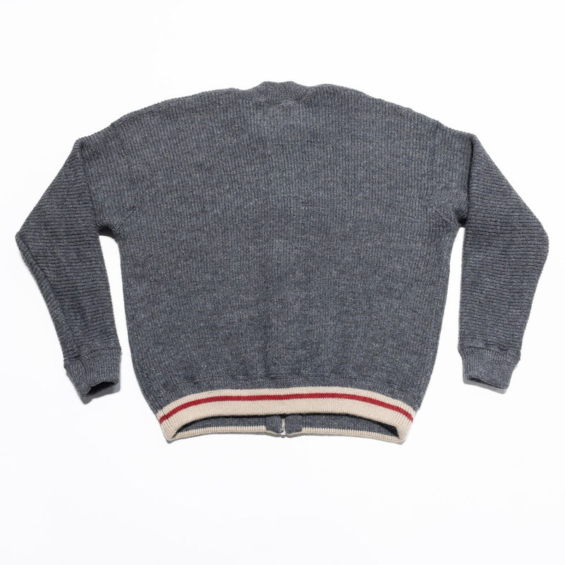 J. Crew Sweater Men's Medium Wool Full Zip Crew Neck Knit Gray Long Sleeve