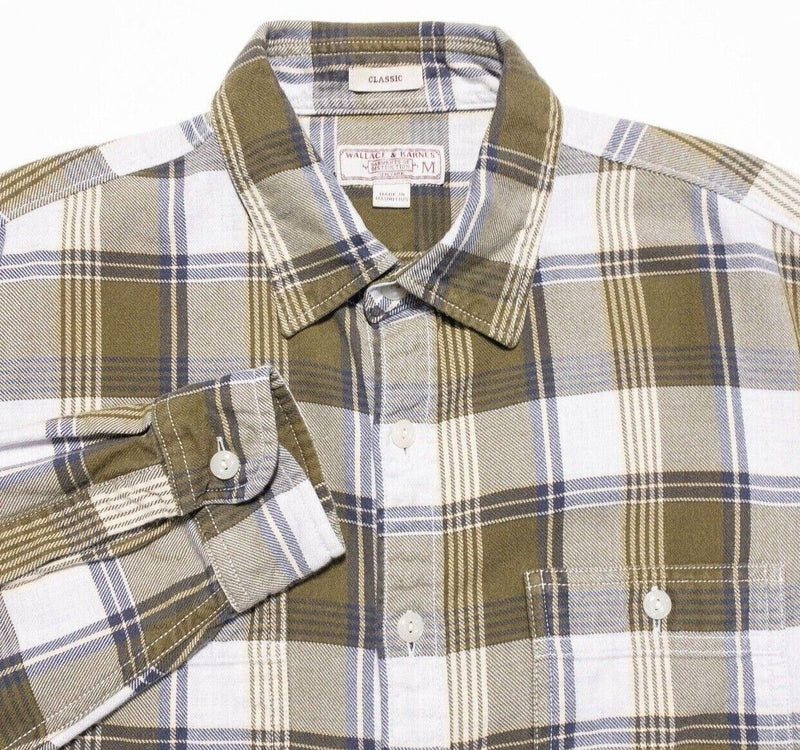 Wallace & Barnes Flannel Shirt XL Classic Fit Men's Midweight Olive Green Plaid
