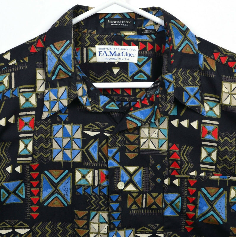 FA MacCluer Men's XL Geometric Print Vintage Patterned Button-Front Shirt