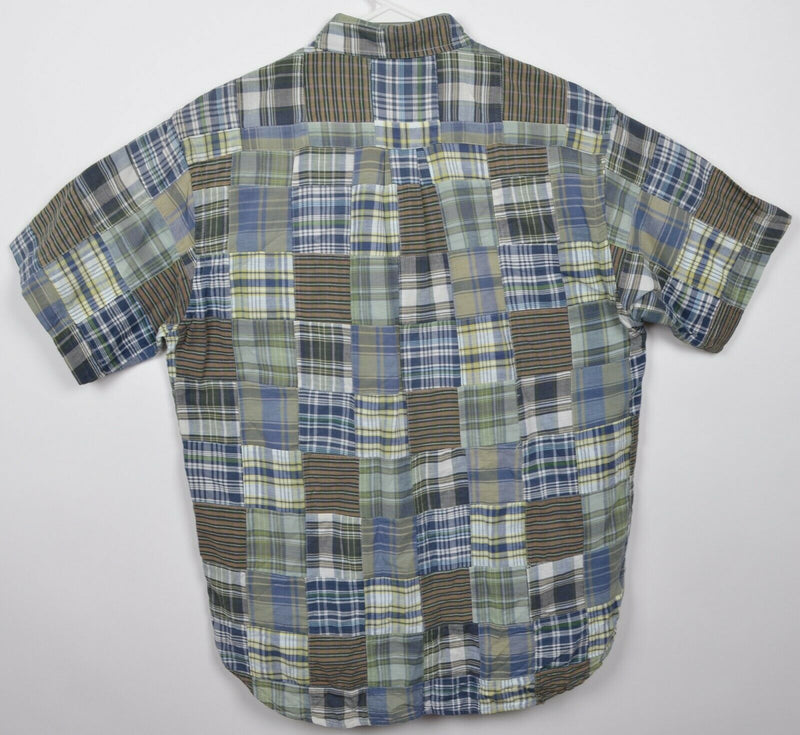 Brooks Brothers Men's Medium Patchwork Plaid Green Blue Short Sleeve Sport Shirt