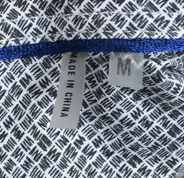Bugatchi Men's Medium Classic Fit Flip Cuff Gray Camouflage Plaid Shirt