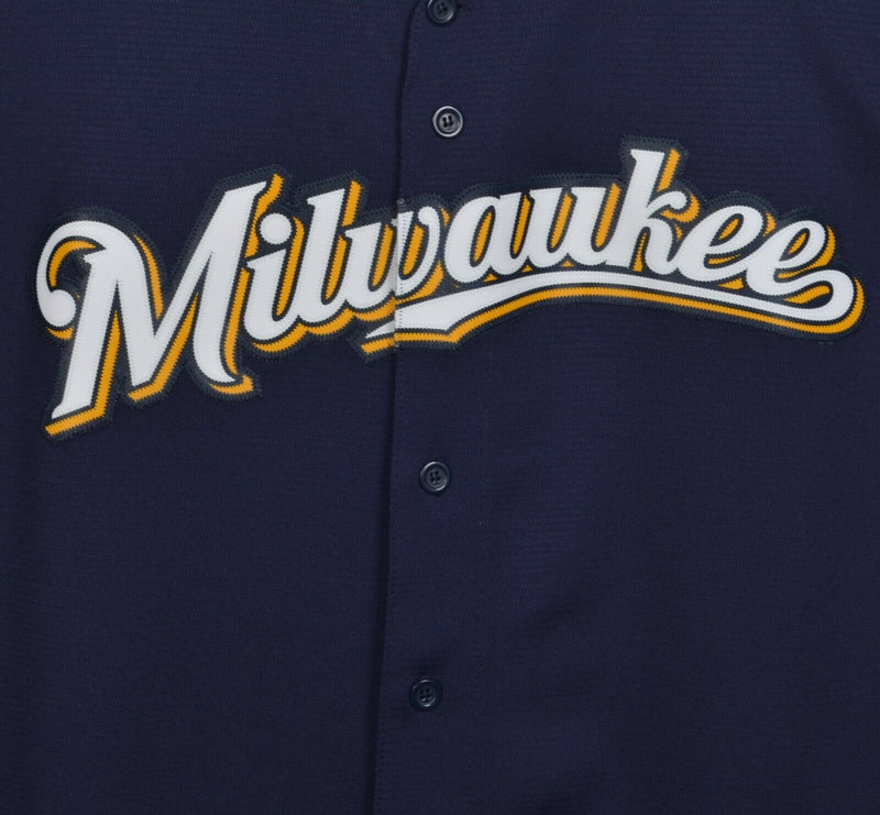 Milwaukee Brewers Men's XL Navy Blue Gold Majestic Cool Base USA Baseball Jersey