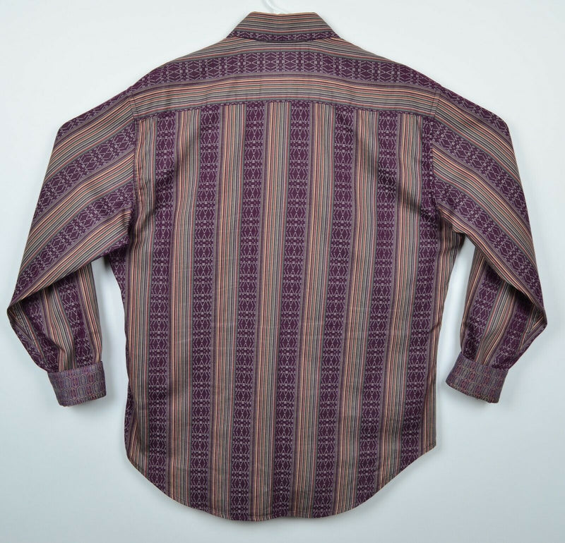 Robert Graham Men's Large Flip Cuff Multi-Color Striped Geometric Designer Shirt