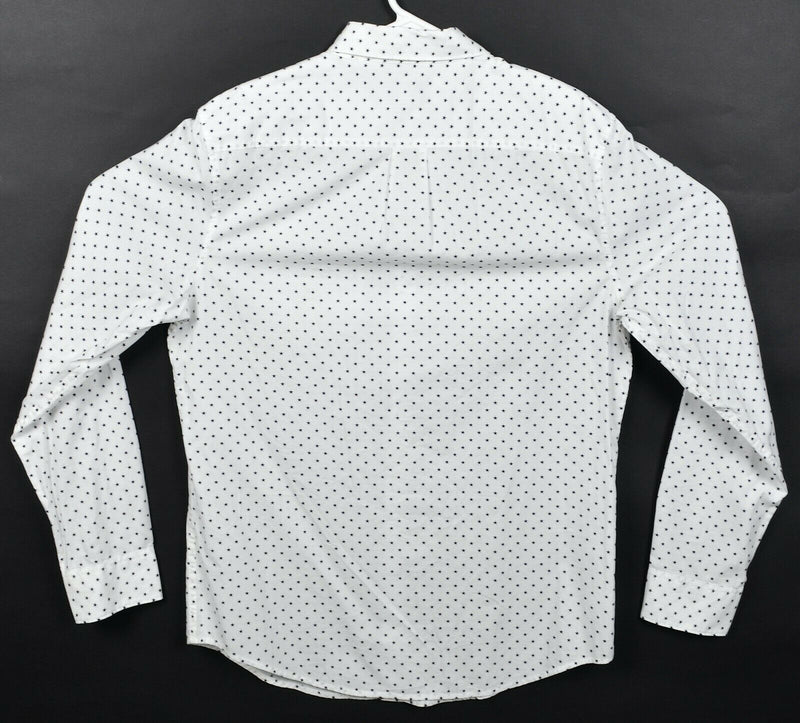 Penguin Men's Medium Polka Dot Star Pattern White Long Sleeve Button-Front Shirt