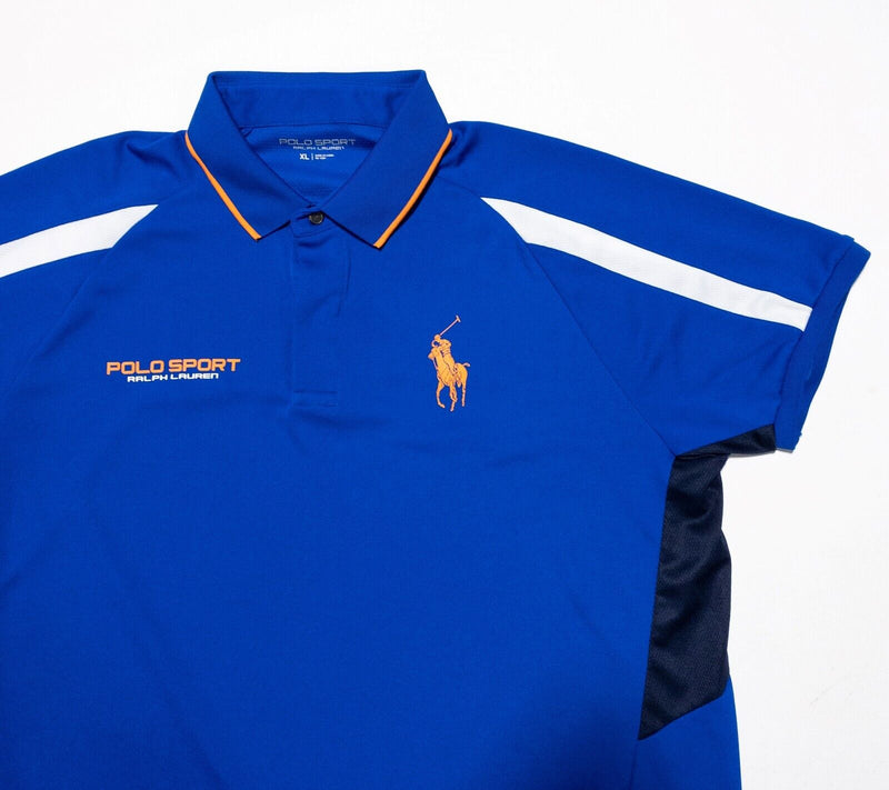 Polo Sport Ralph Lauren XL Men's Shirt Snap Collar Polo Big Pony Blue Orange